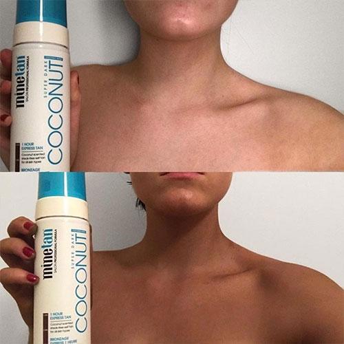 tanned woman in Coconut Water Self Tan Foam